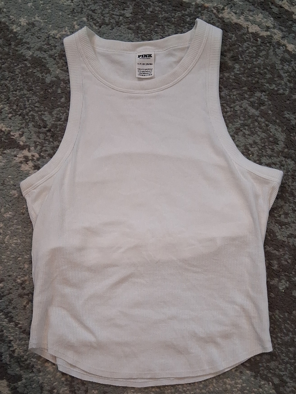 PINK Victoria's Secret White Ribbed Crew Neck Tank Built In Sport Bra